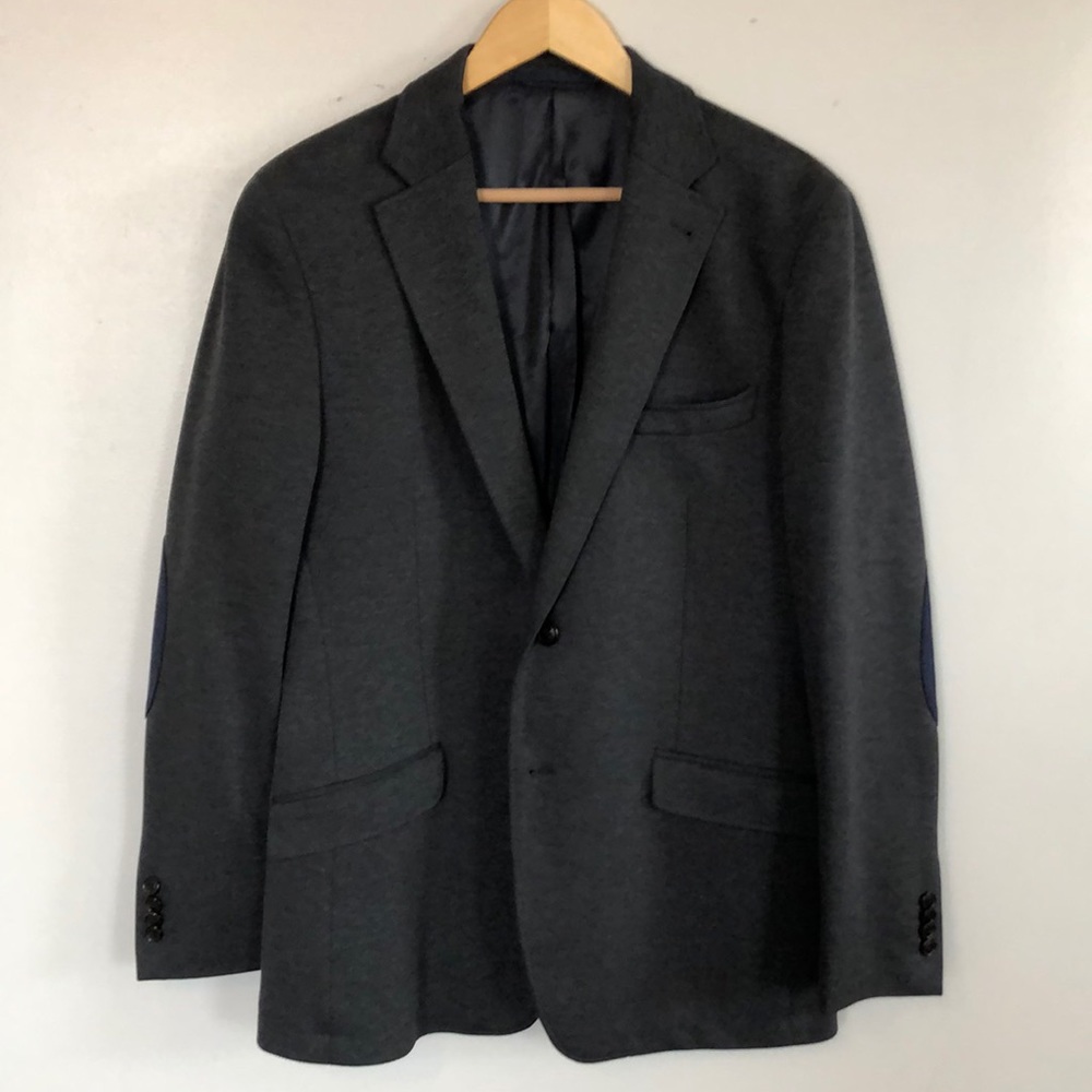 Dark Gray Blazer, Navy Elbow Pads Tailored Fit 38R